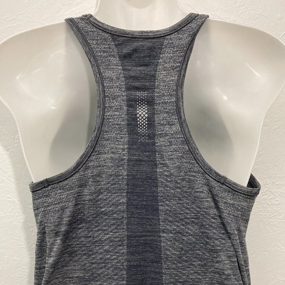 Athleta Finish Fast Racerback Tank Top Heather Gray Ruched sides Logo Athletic M - Picture 4 of 10